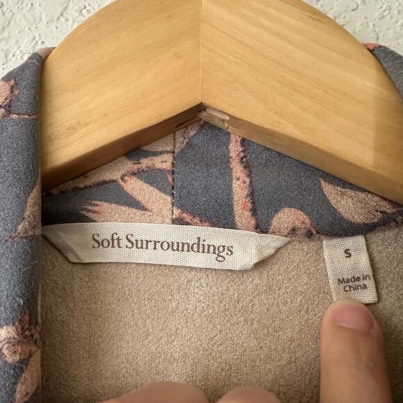 SOFT SURROUNDINGS Drape Shape Jacket Gray Floral Faux Suede Bohemian - Picture 8 of 11